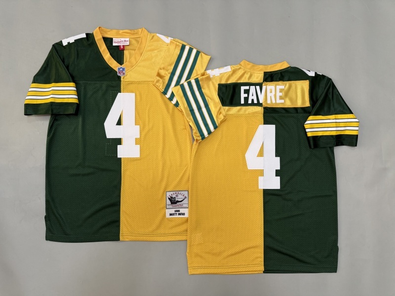 Men 2025 Green Bay Packers #4 Favre green yellow Throwback Limited NFL Jersey style 001->green bay packers->NFL Jersey